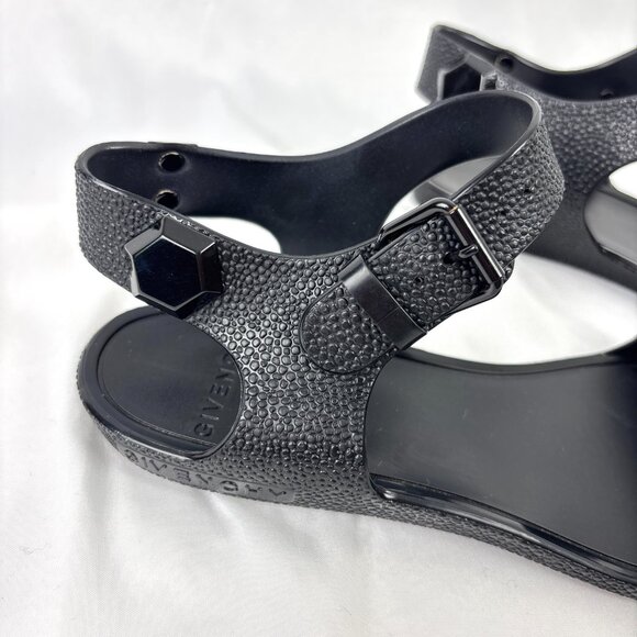 Givenchy Black Rubber‎ Sandals Women’s Size 8 UK39 Textured Strap Jelly Flats - Picture 12 of 15
